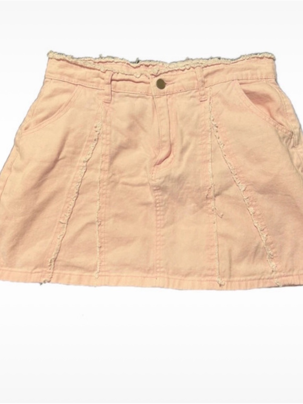 Women's Frayed Panel Pink Denim Skirt